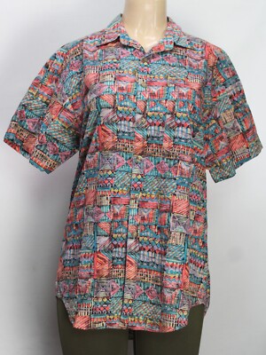 Vintage Arrow Women's Button Down Shirt Short Sleeve Multicolor Size M
