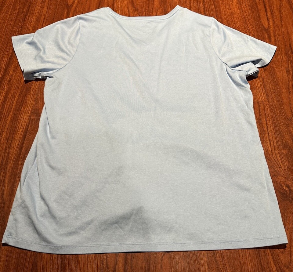 LL Bean Womens Plus Size 1X Blue Supima Cotton Knit Short Sleeve T