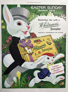 1951 Whitmans Chocolates Sampler Easter Bunny Woman Never Forgets VTG Print Ad