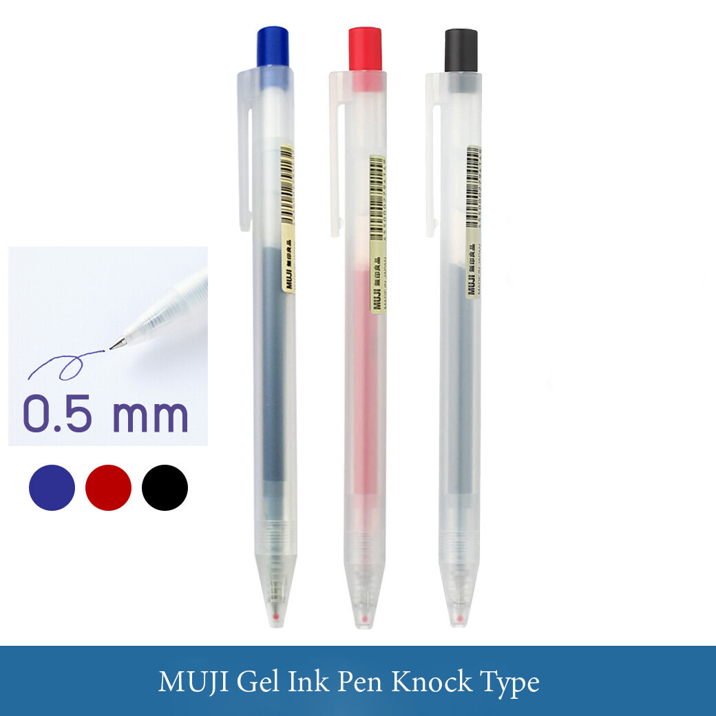 MUJI Draw Smooth GEL Ink Ballpoint Pen Knock Type Blue X5