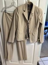 Ideology Stretch Button Jacket Pantsuit Blazer Tan Beige Small 2 30x28 32 Bust