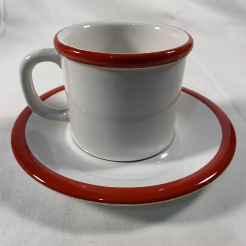 VTG Marimekko by Pfaltzgraff Red Rim Cup & Saucer Set. Excellent Condition.
