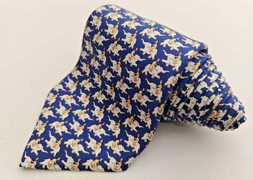 Hermes Paris 5386 OA Silk Designer Necktie Elephant With Jockey Pattern Blue Tie - Picture 2 of 9