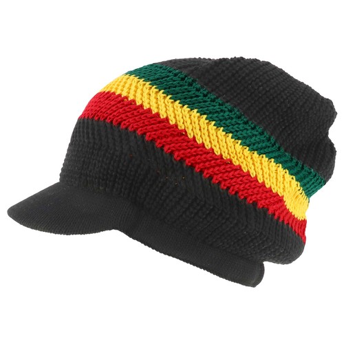 RGY Striped Jamaica Rasta Knit Deep Crown 100% Cotton Visored Beanie - FREESHIP - Picture 8 of 68