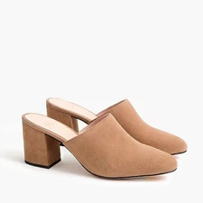 J Crew J8226 NWT Size 10.5 M Ashen Brown Suede High Block-Heel Mules Clogs Shoes