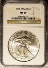 Key Date 1996 $1 Silver American Eagle MS 69 NGC # 3546037-322 + Bonus