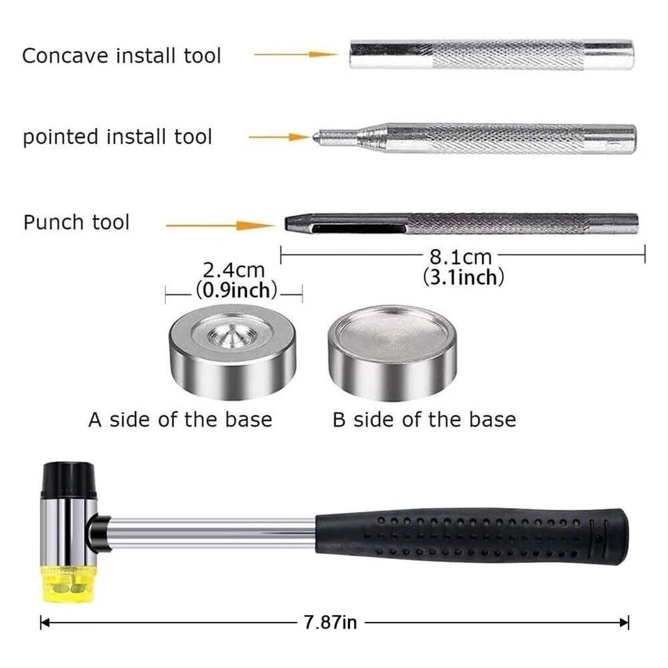 120 Set Heavy Duty Leather Snap Fasteners Kit Metal Buttons w/ Installation Tool - Image 3 of 4