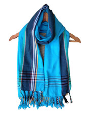 Kikoi Vibrant Gift 100 Cotton Ethnic Blue Tassels Scarf Beach Wrap Kenyan Made