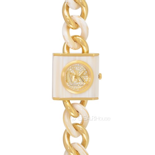 Michael Kors Womens Crystal Dial Lock Watch, Gold Steel Bone Acetate Curb Chain - Picture 7 of 8