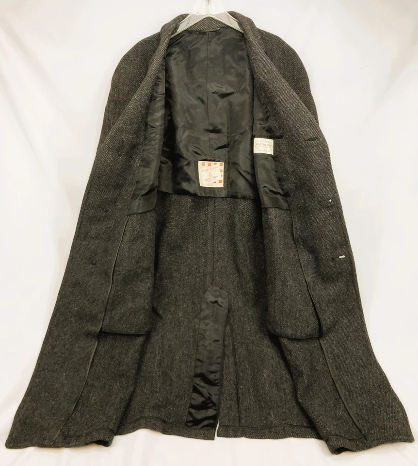 Vintage Harris Tweed Overcoat Kenneth Mackenzie Charcoal Wool Coat XXXL - Image 3 of 4