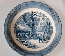 Currier and Ives "A Snowy Morning" Blue & White Royal China 10" Pie Plate 