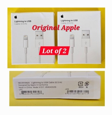 Original Apple 0.5m (1.5ft) Lightning to USB Charging Charge Cable Lot Of 2