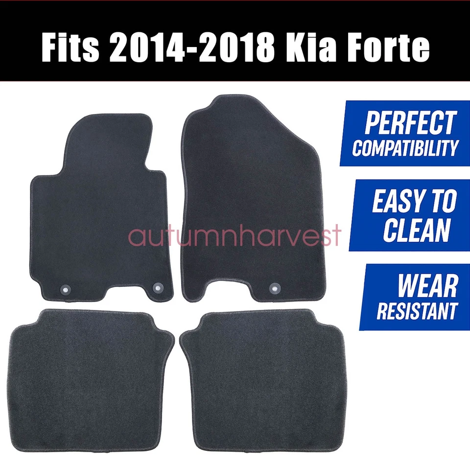 Alfombrillas de terciopelo delanteras y traseras negras 4 piezas nuevas para Kia Forte 2014-2018 Foto 2 de 4