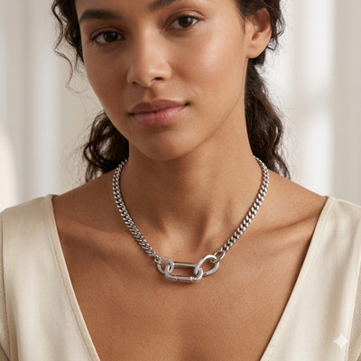 Swarovski Dextera Halskette klein weiß Pave silberfarben Karabiner Glied Neu Box