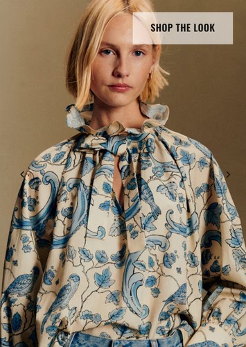 SELTEN NEU MIT ETIKETT HILLIS BLUSE - SÉZANE X ANTOINETTE POISSON blau Vögel Druck US6 Brustumfang 50 - Bild 1 von 8