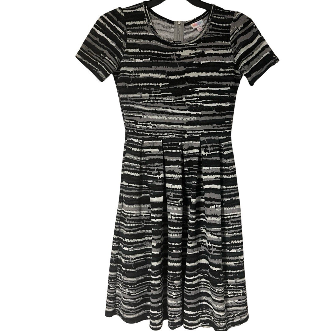 LuLaRoe Black and Gray Patterned Knee Length Dress, Women's Size Small