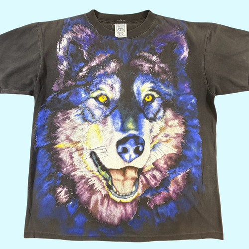 Vintage 90s Wild Oats Wolf All Over Print T Shirt USA Single Stitch XL