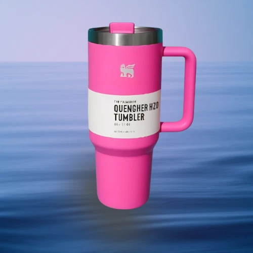40 oz Pink Insulated Stainless Steel Tumbler with Handle & Straw - Image 2 of 3