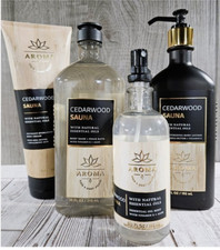 BATH BODY WORKS CEDARWOOD SAUNA ESSENTIAL OIL MIST LOTION CREAM  WASH 4 PC SET