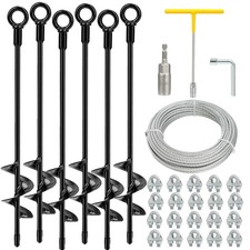 6 Pack 18" Heavy Duty Ground Anchors Shed Anchor Kit with 3/16" Galvanized Cable