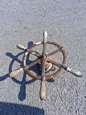 Antique Ship Boat Wheel 6 Wood Spoke Handles Nautical Marine 1 Brass