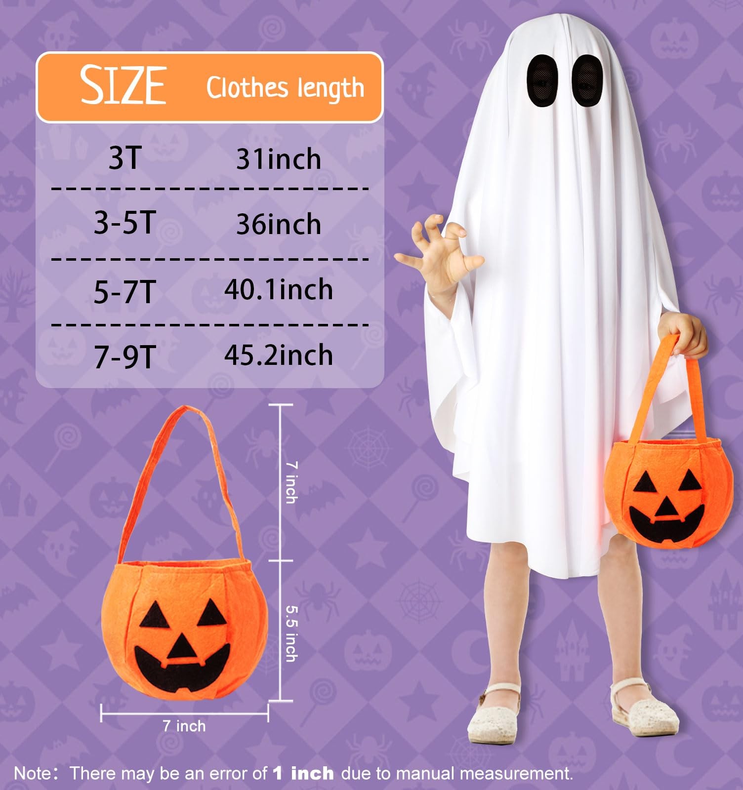 Snwquik Ghost Costume for Kids,Toddler with S(3T), White 