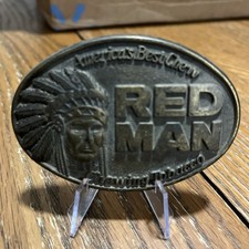 Vintage Red Man Belt Buckle 1988 Chewing Tobacco Pinkerton Co. Brass Tobacciana