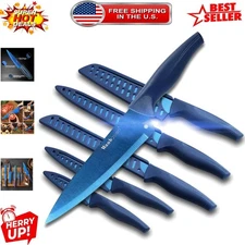 Blue Professional Kitchen Knife Chef Set - 8" Stainless Steel, Dishwasher Safe