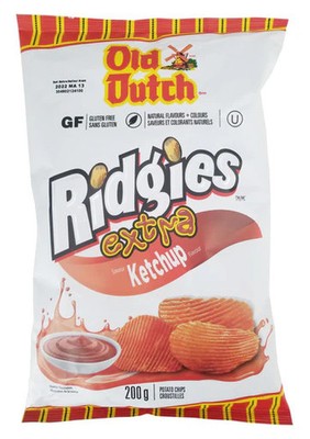 Old Dutch Ridgies Extra Ketchup Chips 200g (7 oz) | Gluten Free Ripple Chips