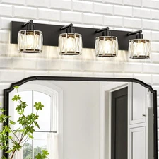 VOLISUN 4-Light Crystal Vanity Bathroom Light, Matte Black, UL Listed