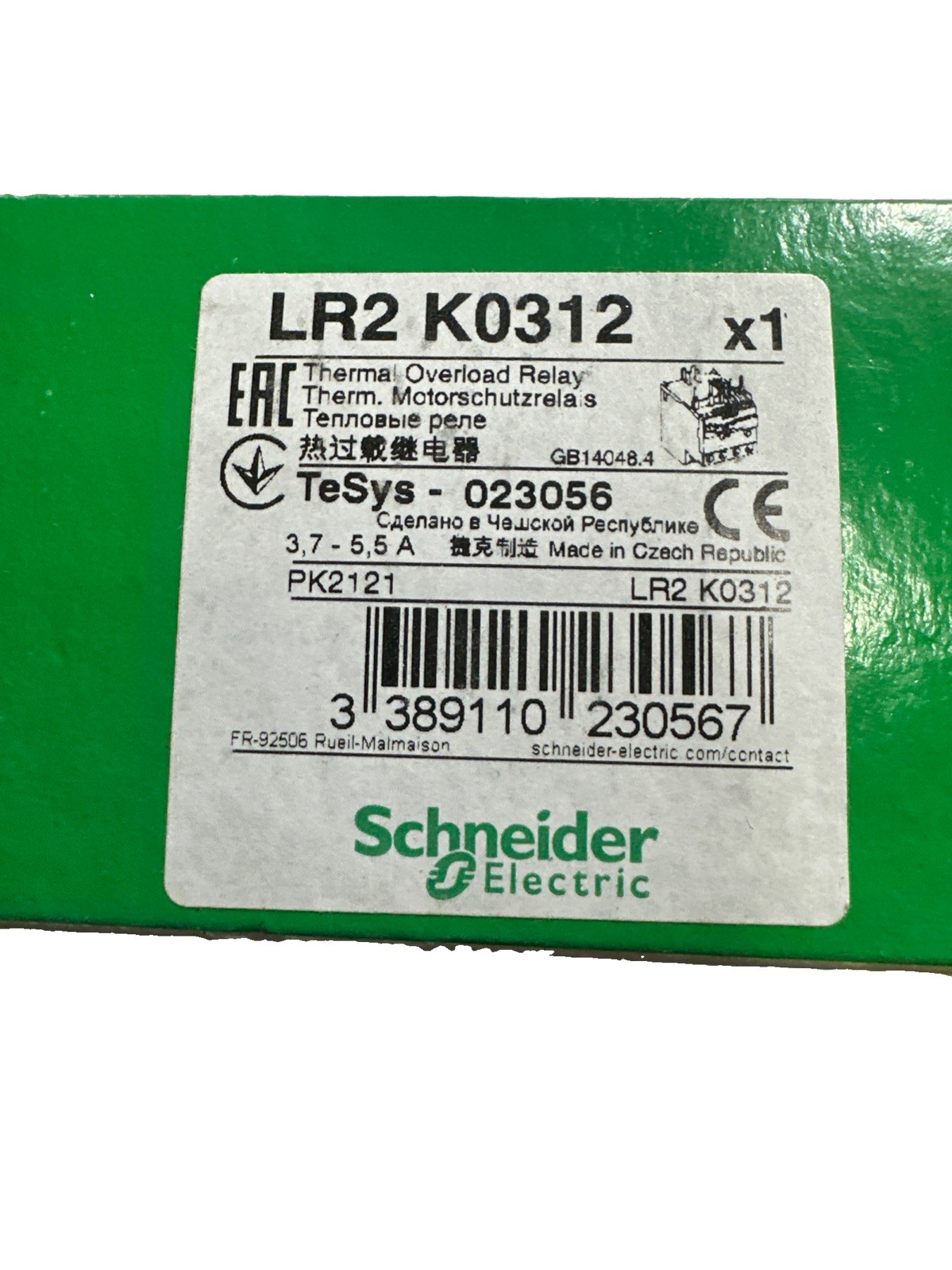 Oem New Schneider Electric LR2 K0312 Thermal Overload Relay Ships Free