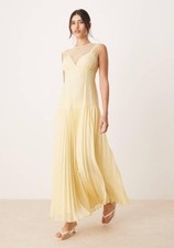 Asos Maxi Dress Yellow Lace Bodice Pleated 4 Formal Wedding Homecoming Prom NWT
