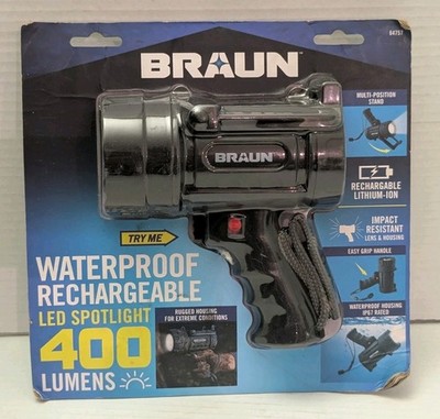braun 440 lumen waterproof rechargeable flashlight kit Braun 400 LED Lumen Waterproof USB Rechargeable Spotlight LithiumIon  Flashlight for sale online