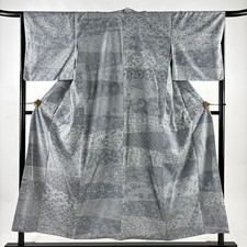 JAPANESE KIMONO FINE PATTERN GRAY 154cm 5 ft 1 in PURE SILK FF8602