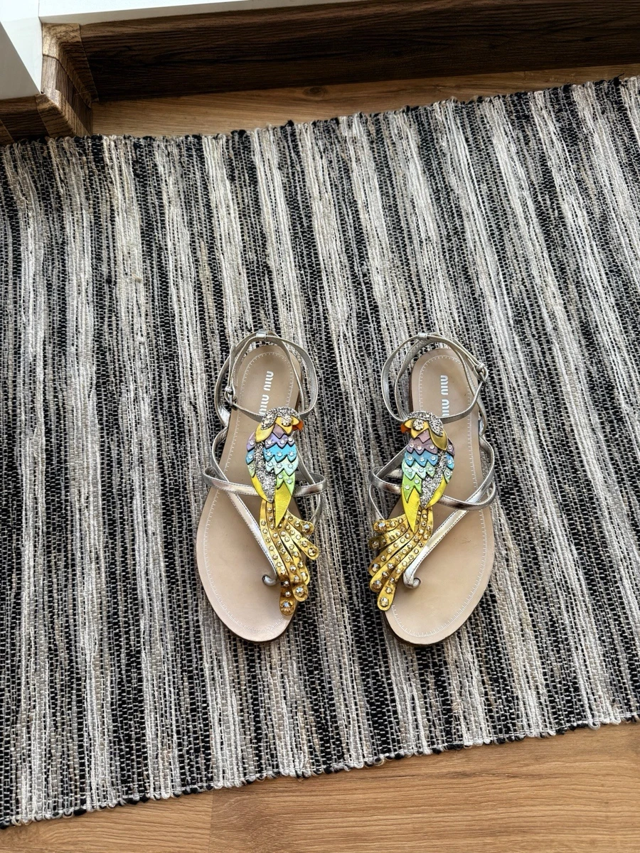 楽一番　MIU MIU デニムブルー フラワー装飾 高ヒールサンダル 楽一番様専用 MIU MIU デニムブルー フラワー装飾 高ヒールサンダル