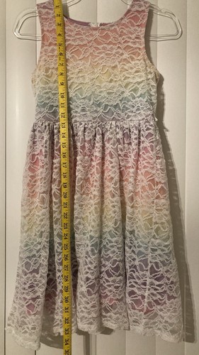 Justice Girls Rainbow Lace Dress size 14 Colorful Formal Vacation Wedding Guest - Picture 6 of 6