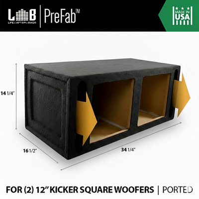 Slot-Ported Subwoofer Speaker Box for 12  Kicker Square L7 Sub Woofers (2.4 ft³)