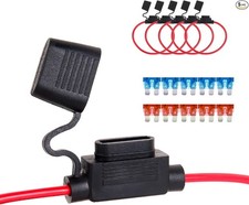 5 Pack Inline Fuse Holders 12V, 16 Gauge AWG, with 10 Pcs 10A 15A ATC/ATO Bl