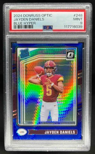 2024 Donruss Optic Jayden Daniels Blue Hyper Rated Rookie #248 Commanders PSA 9