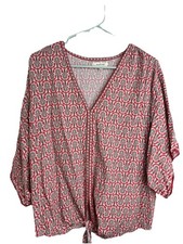 Max Studio Kimono Style Top, Red Art Deco, Tie Waist, Womens Size XL