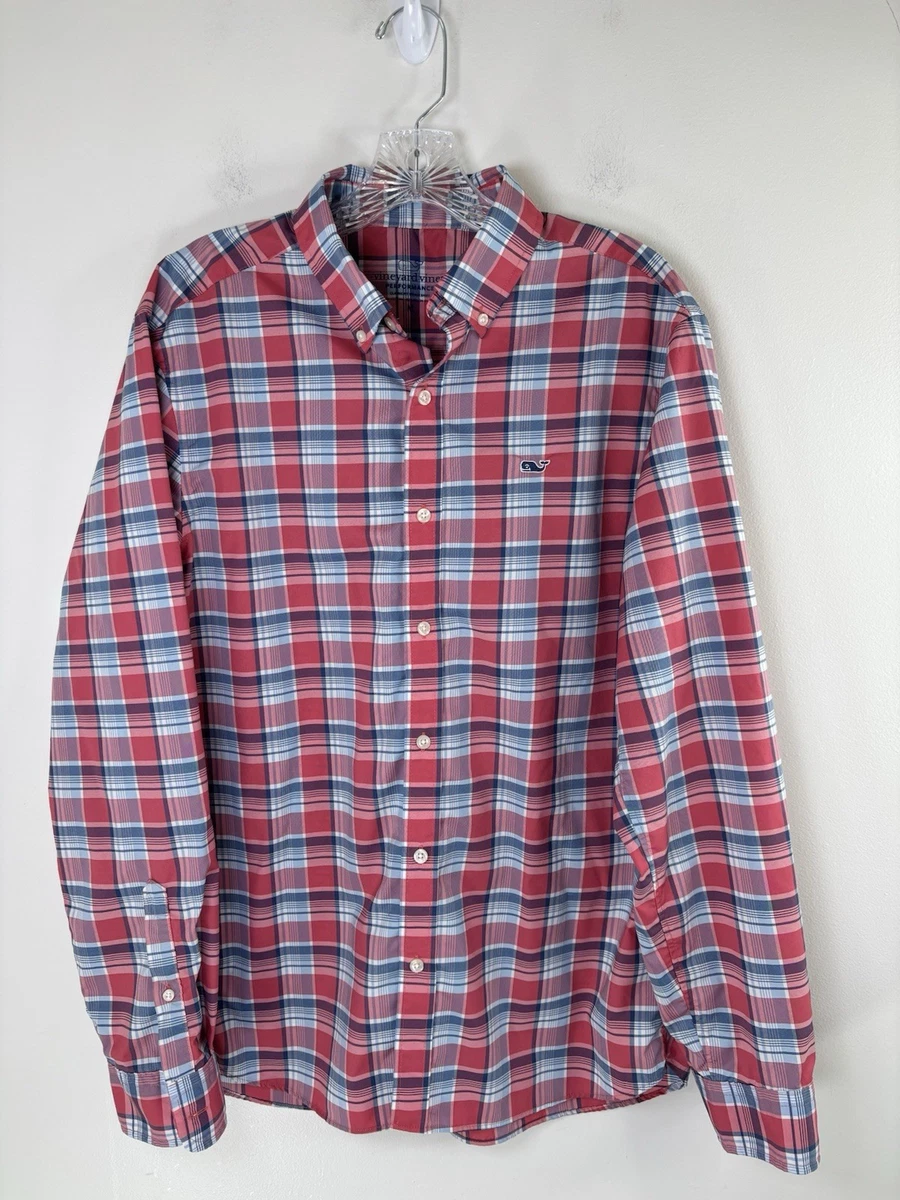 Chemise Vineyard Vines Tucker – Homme – M – Bleu Plaid – Performance Slim – Occasion