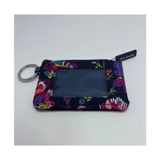 Vera Bradley Zip ID Case / Coin Purse Keychain Midnight Wildflower