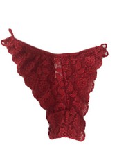 Vtg CABERNET Red Open Sheer Lace String Loop Sides Bikini Panty Sz-7/8 4723