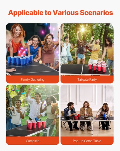 VEVOR 2.4 m Folding Beer Pong Tailgate Table Party Drinking Game Carrying Handle - Picture 6 of 12