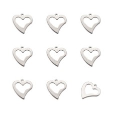 200Pcs Hollow 201 Stainless Steel Open Heart Pendants Jewelry Making Charms 15mm