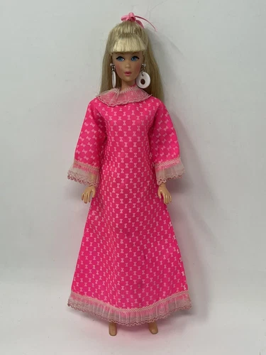Vintage Barbie Betsy Teen Clone Doll Clothes Mod Outfit Hot Pink Maxi Dress
