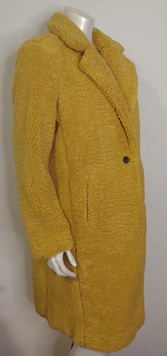 Ann Taylor Loft Goldenrod Yellow Teddy Bear Coat NWT M Faux Fur LS Pockets  | eBay