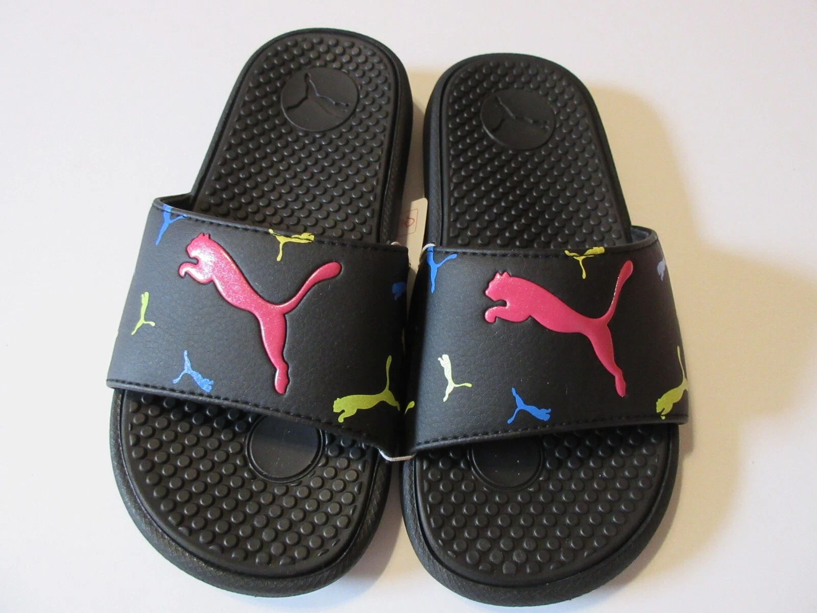 Infradito Puma Cool Cat Youth Girls nero con logo Puma multicolore nuovo con etichette