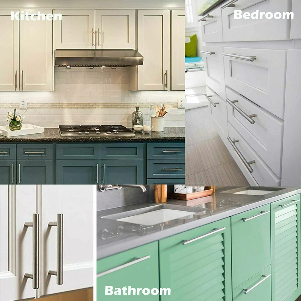 Paquete de 30 tiradores de gabinete de cocina de níquel cepillado cajón de acero inoxidable manijas de barra en T Foto 4 de 4