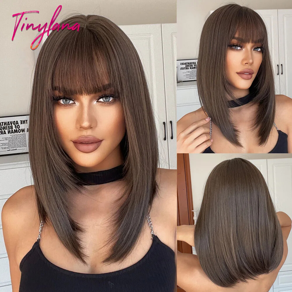 Medium Straight Synthetic Bob Short Wigs With Bangs Cosplay  display picture 2